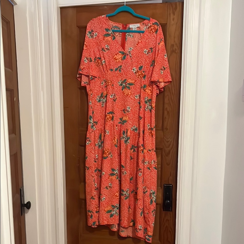 Never Full Dressed Red Lemon Clover Midi Dress